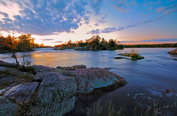 water and rocky landscape at sunset