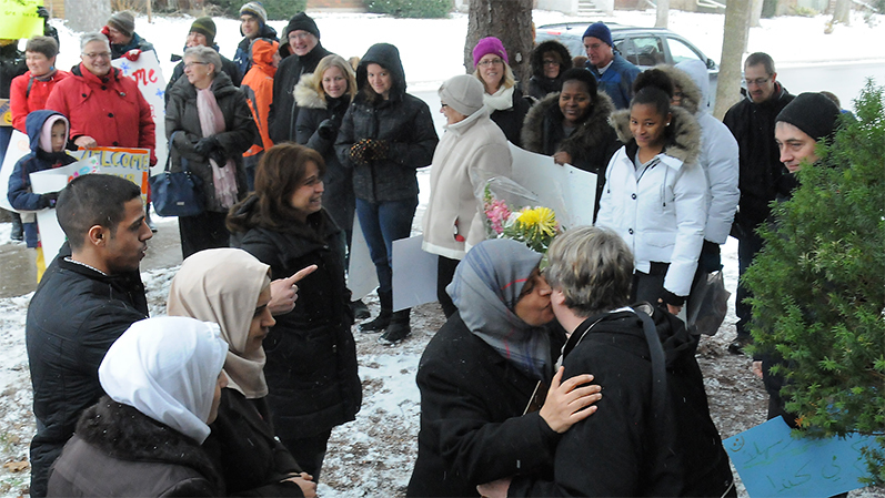 gathered Caucasian and Syrian peoples on a winter day