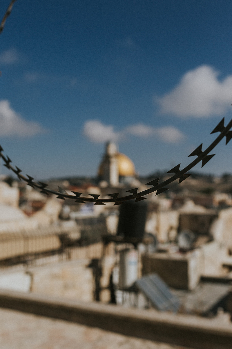 Jerusalem barbed wire in foregound