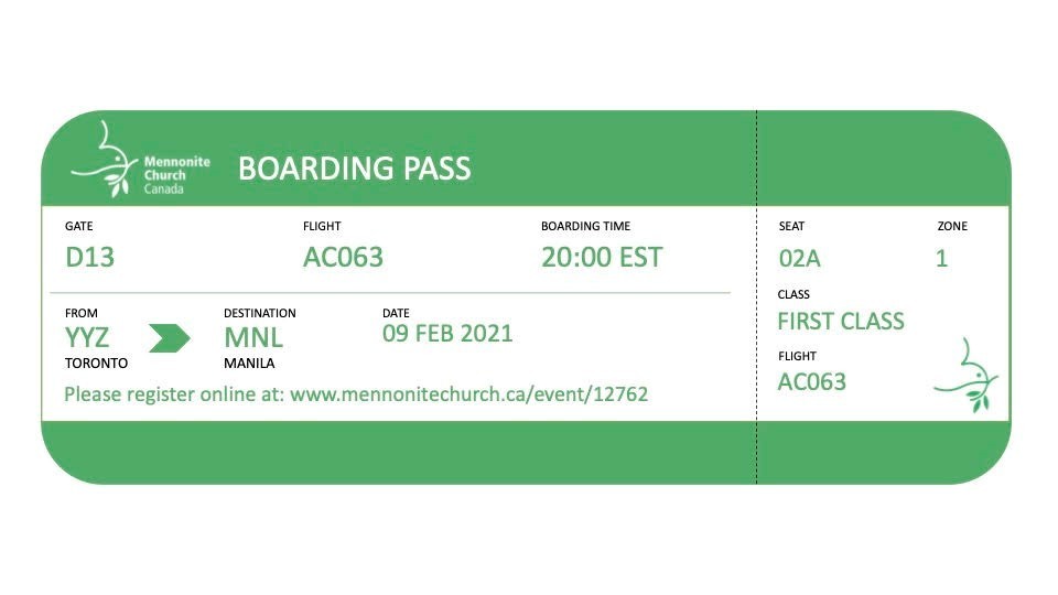 Mennonite Church Canada created boarding pass